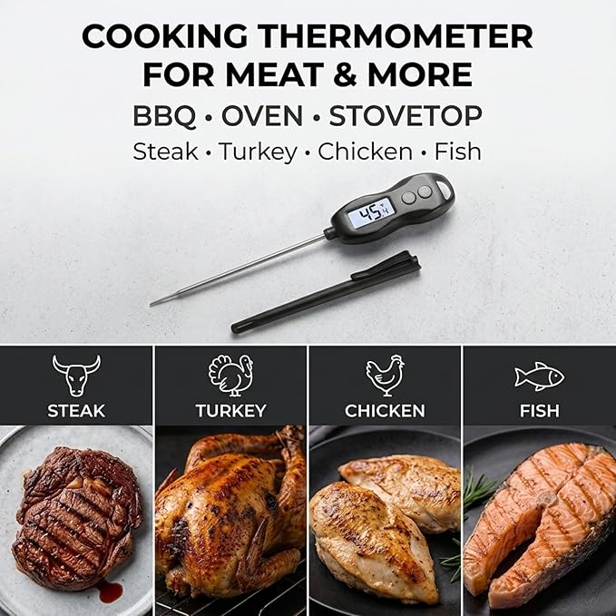 Meat Thermometer Digital with Backlight – Instant Read Food Thermometer Waterproof for Cooking BBQ Grilling Steak Bread Baking Turkey Candy Oil Liquid (Black) - Image 6