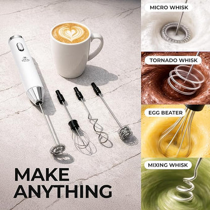 Zulay Kitchen Metal Rechargeable Milk Frother, 3 Whisk Attachments Handheld Frother Wand, 1800mAh USB-C Charging, Electric Drink Mixer for Protein, Matcha & Powders - One Charge Lasts up to 6 Months - Image 8