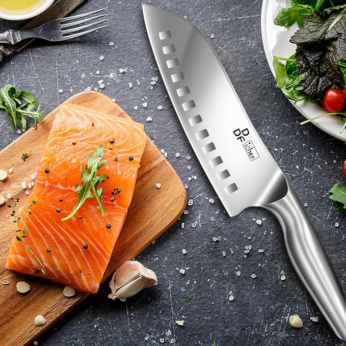 DDF iohEF Kitchen Knife, Chef's Knife In Japanese Stainless Steel Professional Santoku Cooking Knife, 7 Inch Non-slip Ultra Sharp Knife with Ergonomic Handle - Image 6