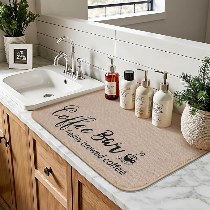 Findosom Dish Drying Mat, 12"x 20" Super Absorbent & Hide Stain Coffee Mat, Cuttable Drying Mat for Kitchen Counter, Coffee Bar Accessories, Under Dish Rack, Coffee Maker, Espresso Machine, Linen - Image 7