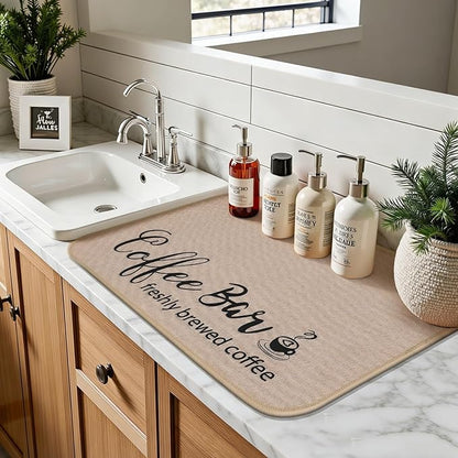 Findosom Dish Drying Mat, 12"x 20" Super Absorbent & Hide Stain Coffee Mat, Cuttable Drying Mat for Kitchen Counter, Coffee Bar Accessories, Under Dish Rack, Coffee Maker, Espresso Machine, Linen - Image 7
