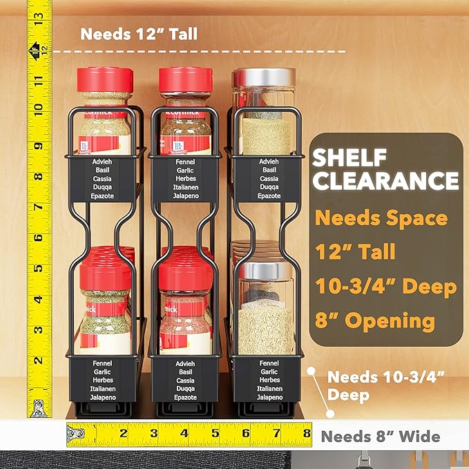 SpaceAid Pull Out Spice Rack Organizer for Cabinet, Heavy Duty Slide Out Seasoning Kitchen Organizer, Cabinet Organizer, with Labels, 7.7" W x10.75 D x10 H, 3 Drawers 2-Tier - Image 3