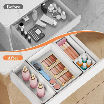 SpaceHacks 25 PCS Plastic Drawer Organizer Set, 4-Size Versatile Organizer Trays & Storage Bins for Makeup, Jewelry, and Gadgets in Bathroom, Bedroom and Office, White - Image 4