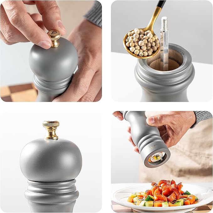 Salt and Pepper Grinder Pepper Mill Grinder Pepper Grinders Shakers Salt Mill Set of 2 with Adjustable Ceramic Rotor 7 Inch Grey - Image 5