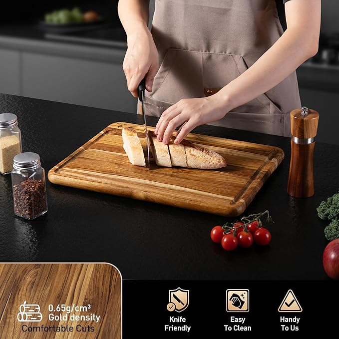 Teak Cutting Board 15inch Non Slip Over Sink Kitchen 2025 First Apartment Essentials Wooden Cutting Board New Home Must Haves Accessories House Warming Decor Housewarming Hostess Host Gifts L - Image 5