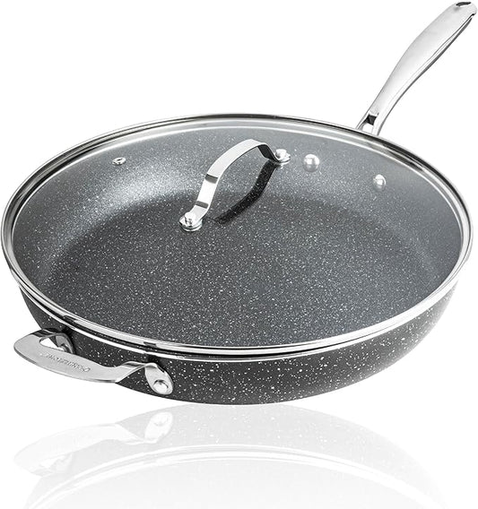 Granitestone Ceraluxe 14 Inch Frying Pan with Lid, Family Sized Large Frying Pan Skillet with Ceramic Nonstick Coating, Non Toxic PFOA Free, Oven and Dishwasher Safe - Black by Granitestone+