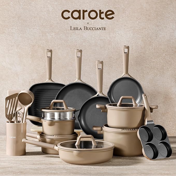 CAROTE 31PCS Pots and Pans Set, Nonstick Cookware Set Kitchen Non Stick Induction Titanium Cookware Non-toxic Granite Cooking set, PFOA Free - Image 8