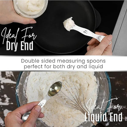 Magnetic Measuring Spoons Set of 9 Stainless Steel Dual-Sided Stackable Measuring Spoon Nesting Teaspoons Measuring Dry and Liquid Ingredients, Fits in Spice Jars Set of 9 (White) - Image 6