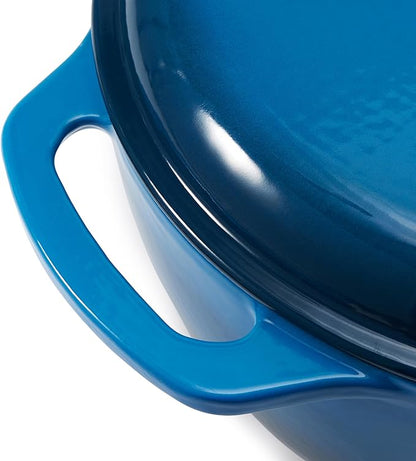 Amazon Basics Enameled Cast Iron Dutch Oven Pot with Lid, Round, Dual Handles, Heavy-Duty, Oven Safe for Baking, Roasting, Stews, 6-Quart, Blue - Image 4