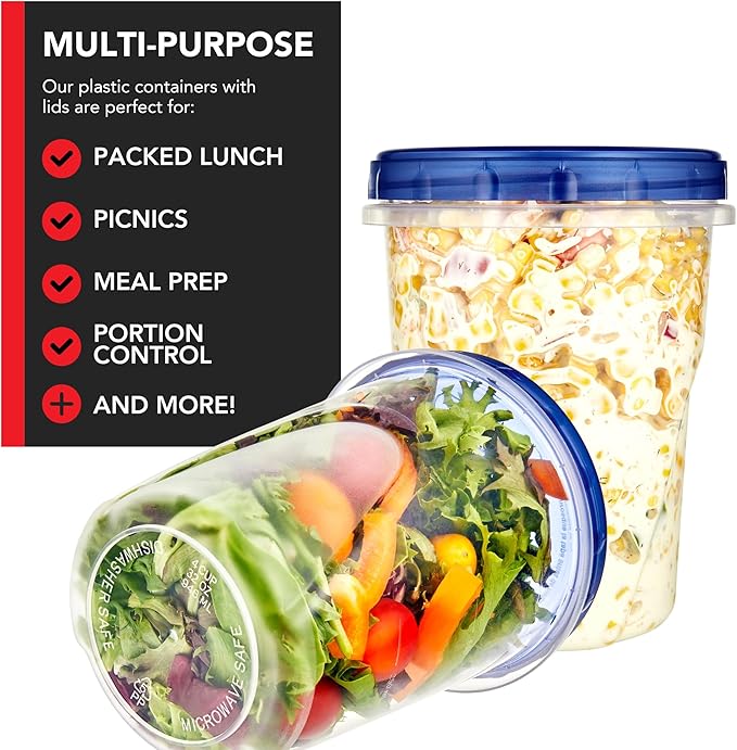 Stock Your Home 32oz Plastic Containers with Twist Top Lids (6 Pack), Quart Freezer Containers with Lids for Leftover Food, Airtight Reusable Soup Containers, Microwave and Dishwasher Safe - Image 6