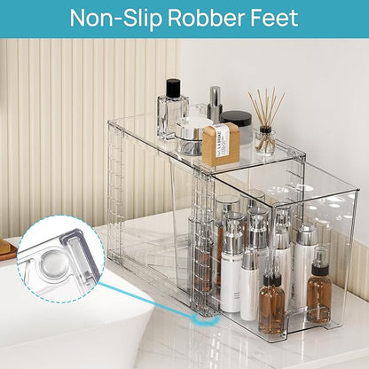 Vtopmart 4 Pack Clear Stackable Storage Drawers,9.7" High Plastic Organizers Bins for Skincare, Bathroom Supplies,Ideal for Cabinet,Undersink,Vanity,Kitchen,Pantry Organization - Image 9