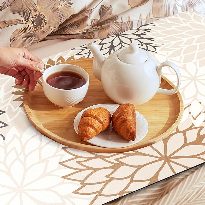Findosom 2PCS 12" x 20" Dish Drying Mat & 24" x 5.5" Sink Splash Guard, Super Absorbent & Cuttable Dish Mat Drying Kitchen Mat with Brown Floral, Hide Stain Drying Mat for Kitchen Counter - Image 7