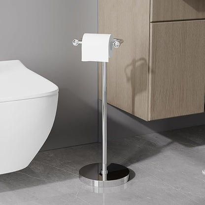 RARXTR Toilet Paper Holder Stand, Post Pivoting Design Free Standing Toilet Paper Holder, SUS304 Stainless Steel Toilet Paper Roll Holder, Heavy Stable Base (Chrome)