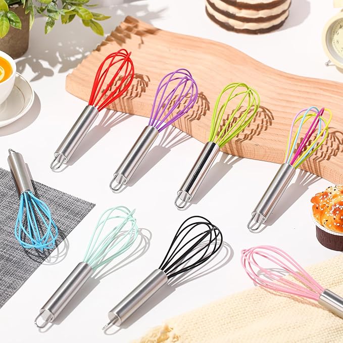 Domensi 24 Pcs 8 Inch Whisks Bulk for Cooking Silicone Whisks Non Scratch Stainless Steel Egg Beater Colorful Coated Metal Heat Resistant Egg Beaters for Valentines Day Party Favor Gift Supplies - Image 3