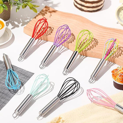 Domensi 24 Pcs 8 Inch Whisks Bulk for Cooking Silicone Whisks Non Scratch Stainless Steel Egg Beater Colorful Coated Metal Heat Resistant Egg Beaters for Valentines Day Party Favor Gift Supplies - Image 3