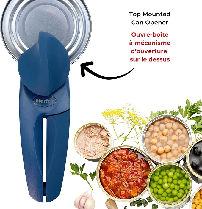Starfrit MightiCan Can Opener - Safe - Holds Lid and Leaves No Sharp Edges on Lid - 3 Year Warranty - Comfort Grip - Heavy Duty Non-Slip Knob - Blue - Image 4
