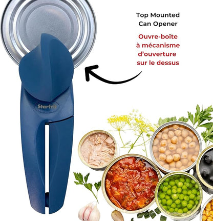 Starfrit MightiCan Can Opener - Safe - Holds Lid and Leaves No Sharp Edges on Lid - 3 Year Warranty - Comfort Grip - Heavy Duty Non-Slip Knob - Blue - Image 4