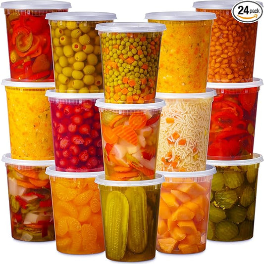 24 Pack -32 Oz Plastic Deli Containers with Lids - Food Storage Containers with Lids - Clear Disposable Airtight Meal Prep Containers, BPA Free, Stackable, Leakproof, Microwave and Freezer Safe