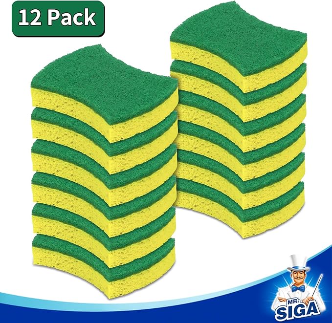 MR.SIGA Heavy Duty Cellulose Scrub Sponge, Dual-Sided Dishwashing Sponge for Kitchen, 12 Pack - Image 4