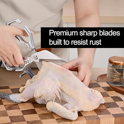 Kitchen Shears,Poultry Scissors,Stainless Steel Heavy Duty Scissors,Universal Metal Handles for Both Left and Right Hands,Dishwasher Safe Shears Sharp for Meat/Food/Home/Courtyards(Silver)