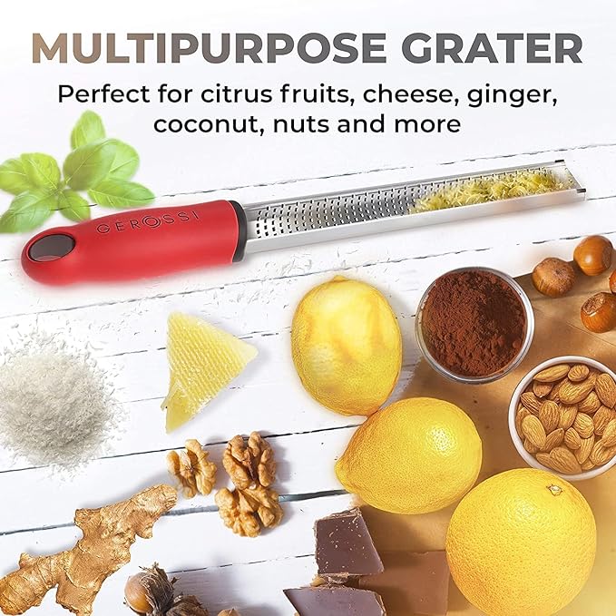 Stainless Steel Cheese Grater & Lemon Zester w/Extra Sharp Blade - Perfect for Lemon, Parmesan, Garlic, Chocolate - Spice Up any Dish in Seconds w/Your Premium Citrus Hand Grater with Handle - Red - Image 5