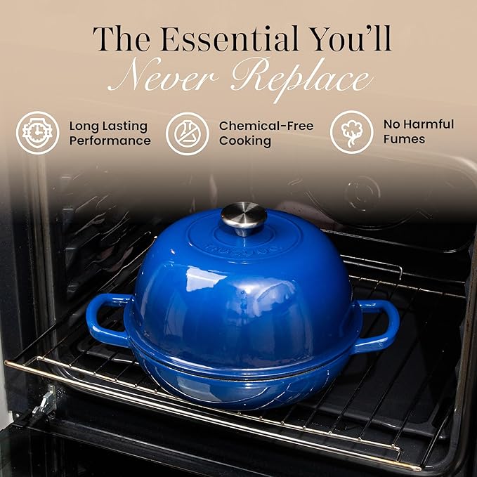 Enamelled Cast Iron Dutch Oven Pot – Dutch Oven For Sourdough Bread Baking – Cast Iron Bread Pot – Dark Blue, 6 Quarts, 26cm – by Nuovva - Image 6