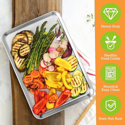 CEKEE Stainless Steel Baking Sheet Set of 4, Large Baking Pan & Cookie Sheet & Baking Tray for Oven, Half Sheet Pan, Size 18 x 13 x 1 inch, Heavy Duty & Mirror Finish & Easy Clean - Image 5