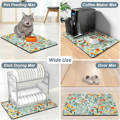 Rnivvi Coffee Mat, 12" x 19" Cute Coffee Bar Mats for Espresso Machine Station Accessories and Organizer, Hide Stain Rubber Backed Absorbent Dish Drying Pad for Kitchen Counter, Abstract Flowers - Image 7