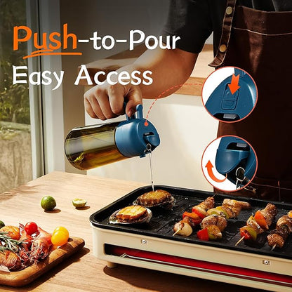 TrendPlain - Original 16oz/470ml Olive Oil Dispenser Bottle for Kitchen Gadgets and Air Fryer Accessories - Olive Oil Sprayer for Cooking w/Stickers - Black&Navy - Image 5