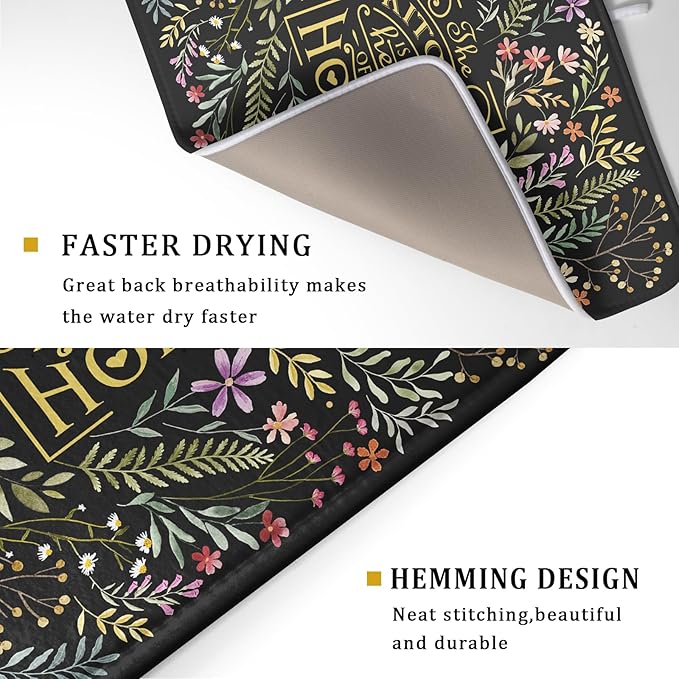 Vintage Microfiber Dish Drying Mat Wildflowers Leaves Absorbent Dry Mat for Kitchen Counter Decor - Image 3
