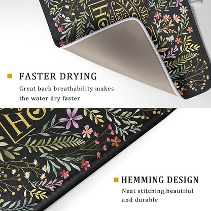 Vintage Microfiber Dish Drying Mat Wildflowers Leaves Absorbent Dry Mat for Kitchen Counter Decor - Image 3