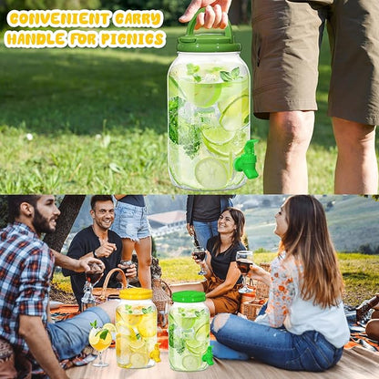 Uiifan 4 Pcs 1 Gallon Plastic Drink Dispenser for Parties Clear Plastic Beverage Dispenser Water jar with Spigot and Carrying Lid for Weddings Lemonade Juice Water Tea Beer, Yellow and Green