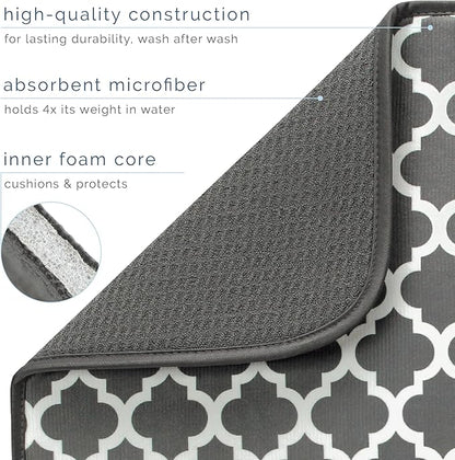 S&T INC. Dish Drying Mat XL, 18” x 24”, Absorbent Microfiber Kitchen Counter Mat, Dish Drying Pad for Dishes, Utensils, Pots and Pans, Extra Large, Pewter Grey Trellis - Image 3