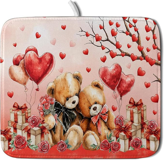 Valentines Day Dish Drying Mat Bear Lover Absorbent Kitchen Drying Mats for Countertops 18 X 16 by Giwawa