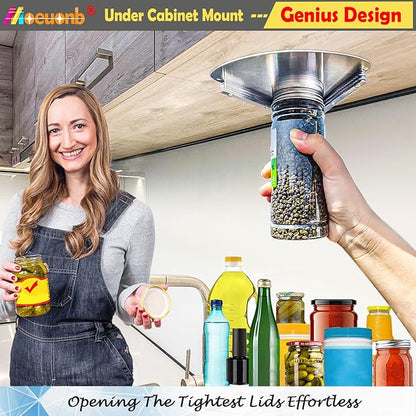 Moeuonb latest Under Cabinet Jar Opener for Seniors, Stainless Steel Jar Opener for Weak Hands, Jar Lid & Bottle Cap Opener Tool, Under Counter Can Opener, One Handed Jar opener - Image 2