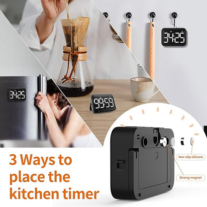 VOCOO Magnetic Kitchen Timer for Cooking with Count Up Countdown, Digital Timer Battery Powered with Large Display, 2 Brightness and Volume Levels for Classroom, Teacher, Kids (Dark Black) - Image 6