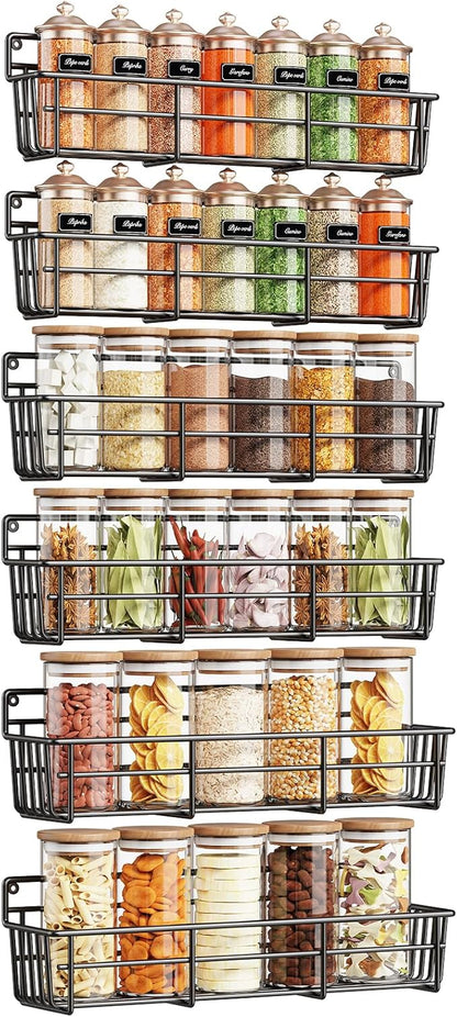 Mystozer Spice Rack wall mounted 6 Pack, Space-Saving Spice Organizer for Spice Jars and Seasonings,Screw or Adhesive Hanging Spice Rack Organizer for Your Kitchen Cabinet,or Pantry Door by Mystozer