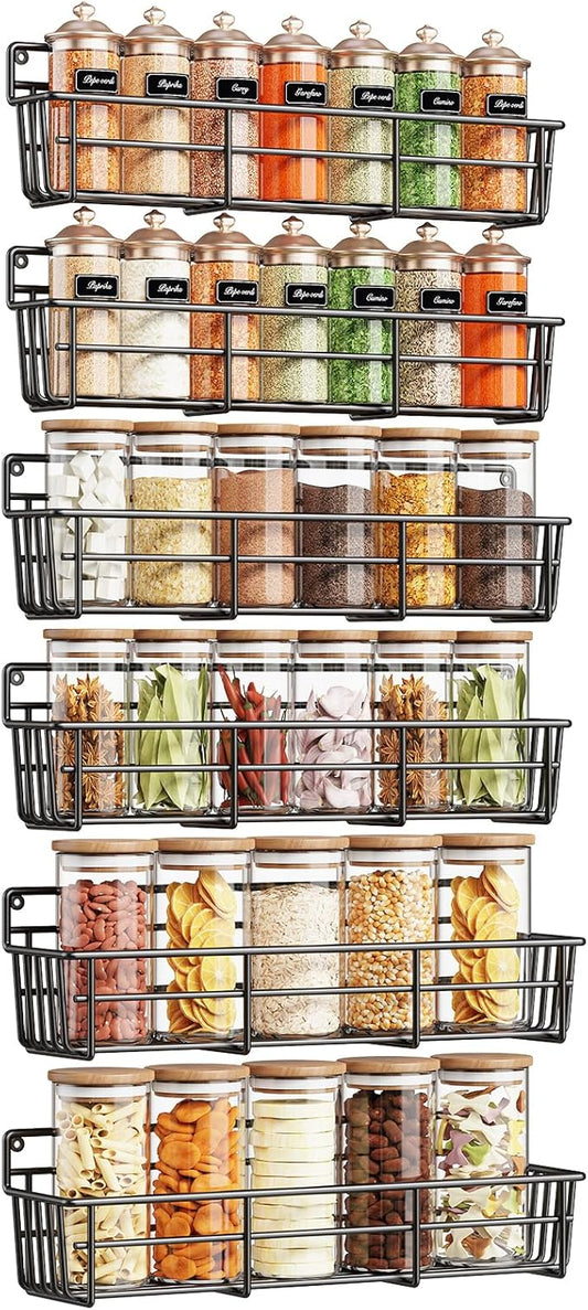 Mystozer Spice Rack wall mounted 6 Pack, Space-Saving Spice Organizer for Spice Jars and Seasonings,Screw or Adhesive Hanging Spice Rack Organizer for Your Kitchen Cabinet,or Pantry Door by Mystozer