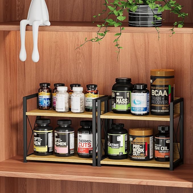 Giikin Countertop Shelf Organizer, 2 Tier Kitchen Spice Rack Organizer for Countertop, Wood Coffee Counter Shelf Organizer for Home (Bamboo, S) - Image 3