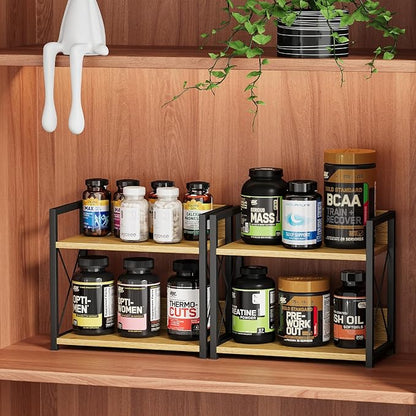 Giikin Countertop Shelf Organizer, 2 Tier Kitchen Spice Rack Organizer for Countertop, Wood Coffee Counter Shelf Organizer for Home (Bamboo, S) - Image 3