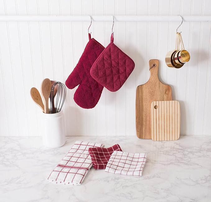 DII Basic Terry Collection Quilted 100% Cotton, Potholder, Wine, 3 Piece - Image 2