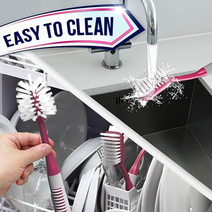 Dish Brush Set of 4 - Kitchen Scrub Brushes with Non-Slip Long Handle for Cleaning, Scrubber, Dishwashing, Dishes, Bottles, Straws, Cups, Pots & Sink, Red - Image 8