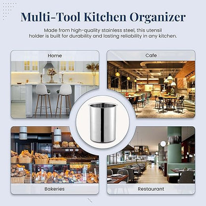 OCS Parts 6.75-Inch Kitchen Utensil Holders | Set of 3 | Stainless Steel Dishwasher Safe Kitchen Countertop Organizers - Image 7