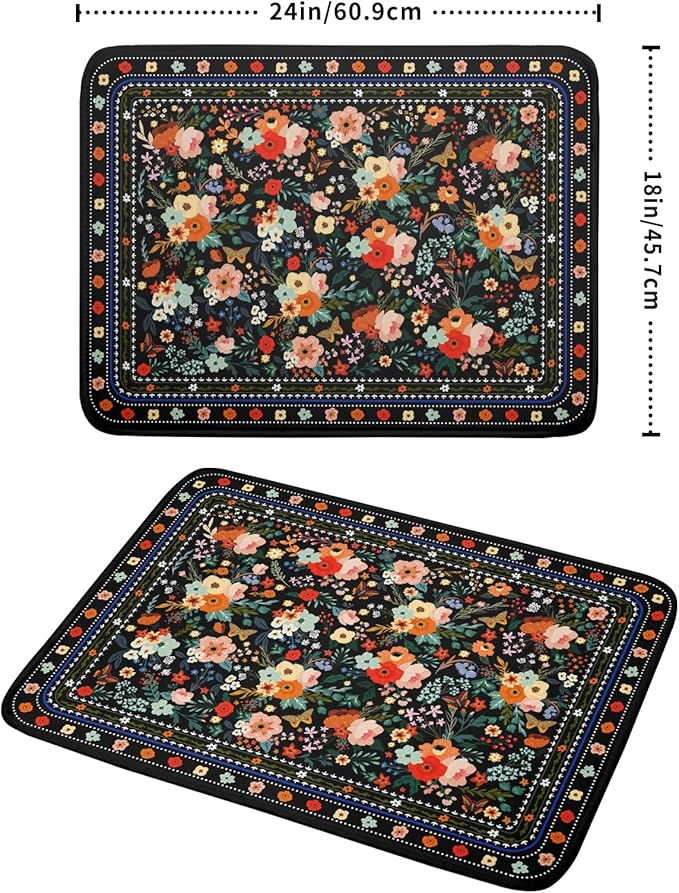 Floral Microfiber Dish Drying Mat Large Absorbent Dish Drainer Rack Pad for Kitchen Counter - Image 2