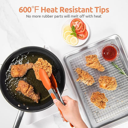 600ºF Heat Resistant Kitchen Tongs: U-Taste 9 inch Silicone Cooking Tong with Firm Sealed Non Stick Rubber Tips & Silicon Coated 18/8 Stainless Steel Handle & Smooth Locking for Serving Grill (Orange) - Image 3