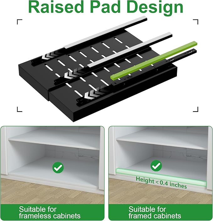 PAKETA 4 Pack Expandable Pull Out Cabinet Organizer, 21'' Deep Pull Out Drawers for Cabinet, Upgrade 3 Slide Rails Sliding Drawers for Cabinets with Adhesive Nano Film (Black, 21"D X 9-14"W) - Image 5