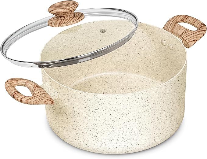 MICHELANGELO 5 Quart Stock Pot with Lid, Nonstick Soup Pot with Lid, Induction Cooking Pot White Granite, Non Stick Pot with Stay-cool Handle, 5 Quart Nonstick Pot for Cooking by Michelangelo