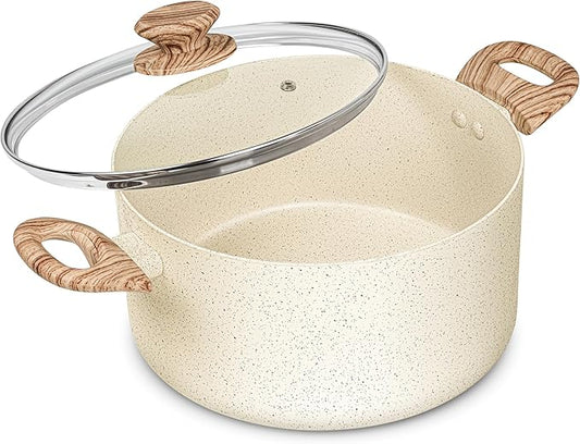 MICHELANGELO 5 Quart Stock Pot with Lid, Nonstick Soup Pot with Lid, Induction Cooking Pot White Granite, Non Stick Pot with Stay-cool Handle, 5 Quart Nonstick Pot for Cooking by Michelangelo