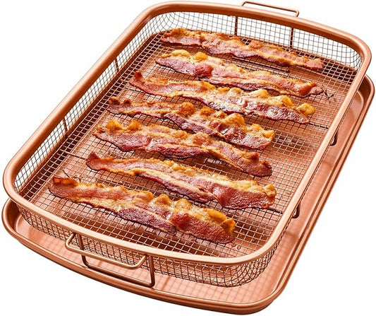Gotham Steel Baking Sheet with Air Fry Rack, 16.5” x 12.5”, 2 Pc Multipurpose Air Fryer Tray and Cookie Sheet Pan for Oven, Use as Cooling Wire Rack, for Cooking, Pizza, Bacon, Dishwasher Safe