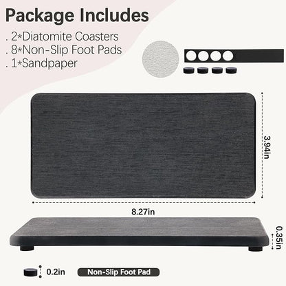 NiuYichee 2 Pcs Water Absorbing Stone Trays, Kitchen/Bathroom Sink Soap Dish, Diatomite Tray Used for Hand Soap & Cosmetic Bottles in The Modern Home, 4" W x 8.3" L, Dark Gray